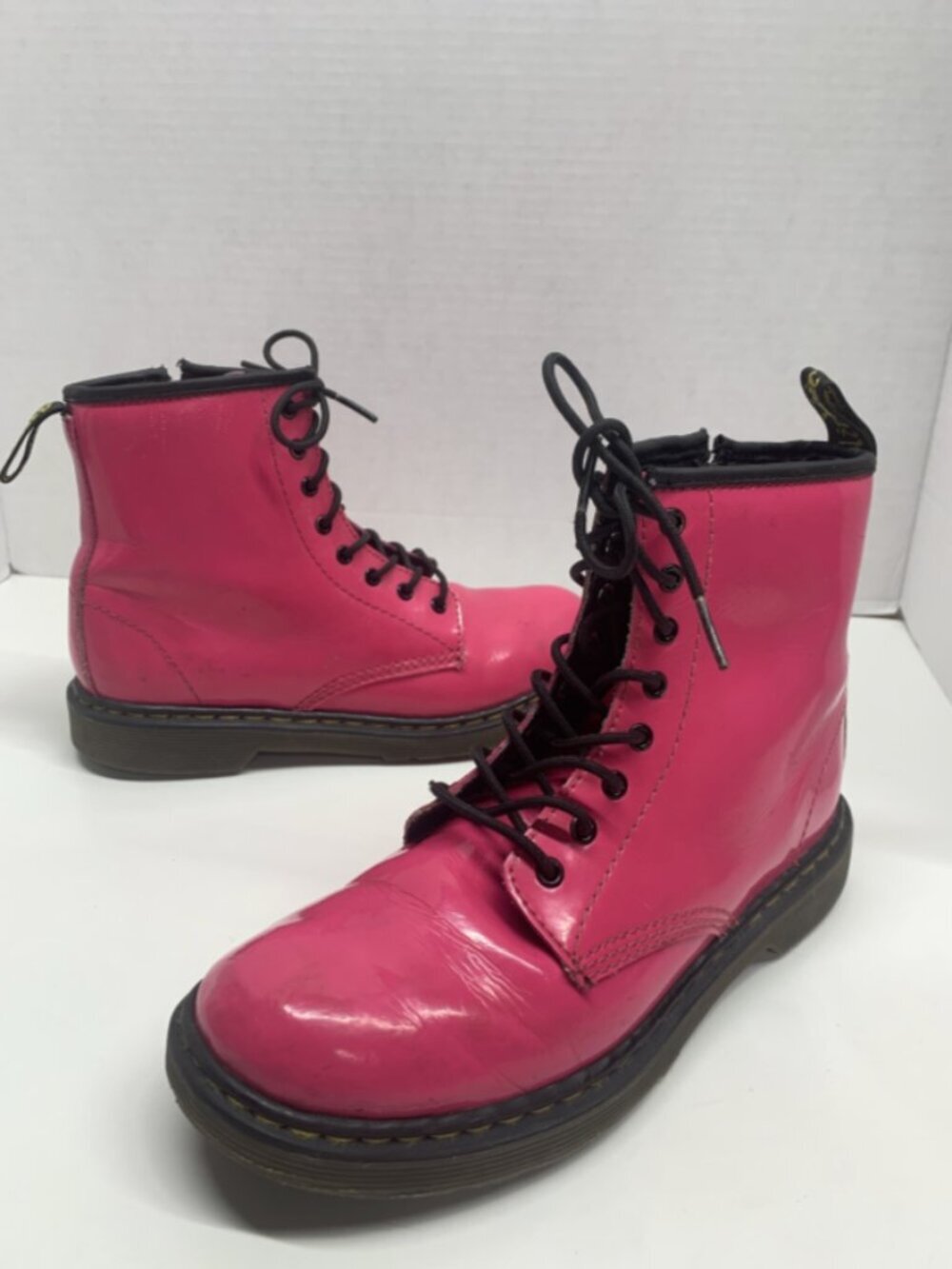 Dr Martens Boots Combat Boot Docs Shiny Patent Leather Lace Up Hot Pink Womens 5
